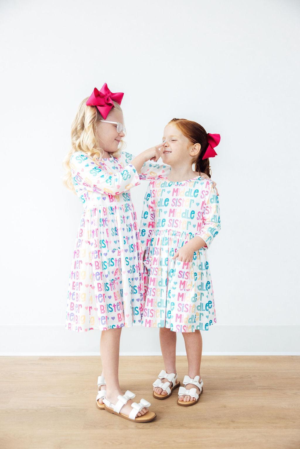 Mila & Rose ® Big Sister 3/4 Sleeve Pocket Twirl Dress — lifestyle context