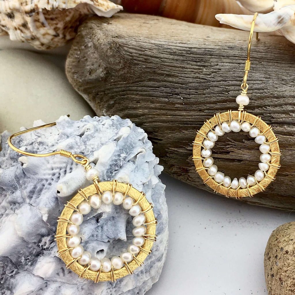 PARKEN JEWELRY Pearl Mini Halo Earrings — lifestyle context