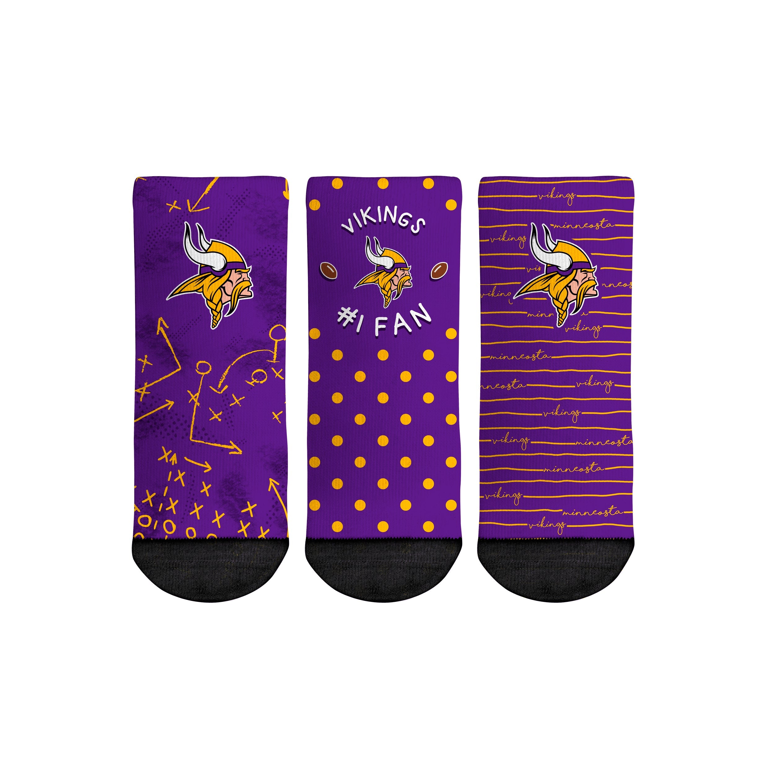 Rock 'Em Socks Rock 'Em Socks Minnesota Vikings - Number 1 Fan 3-Pack (Toddler) — main product shot
