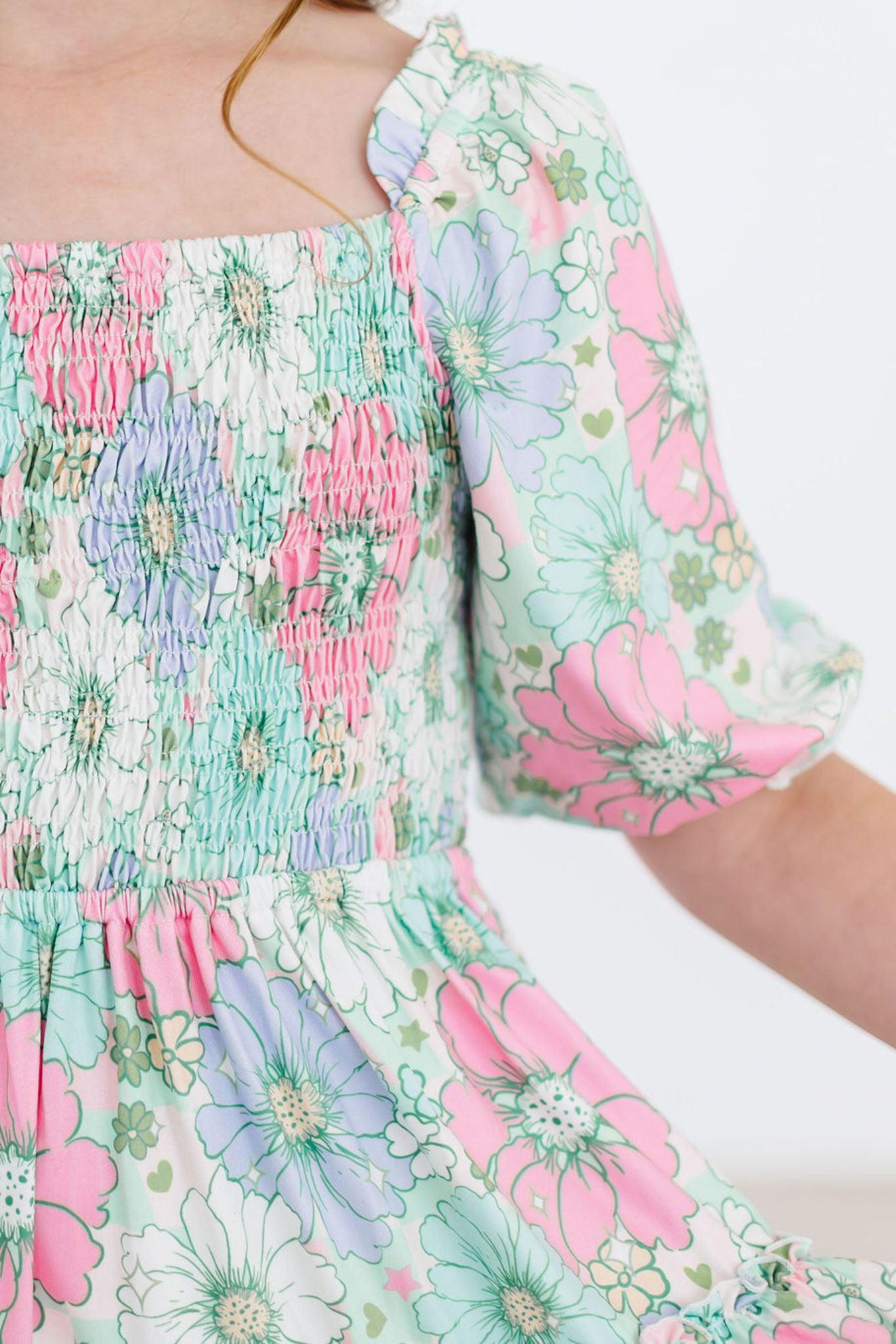 Mila & Rose ® Minty Meadow Smocked Ruffle Dress — side view
