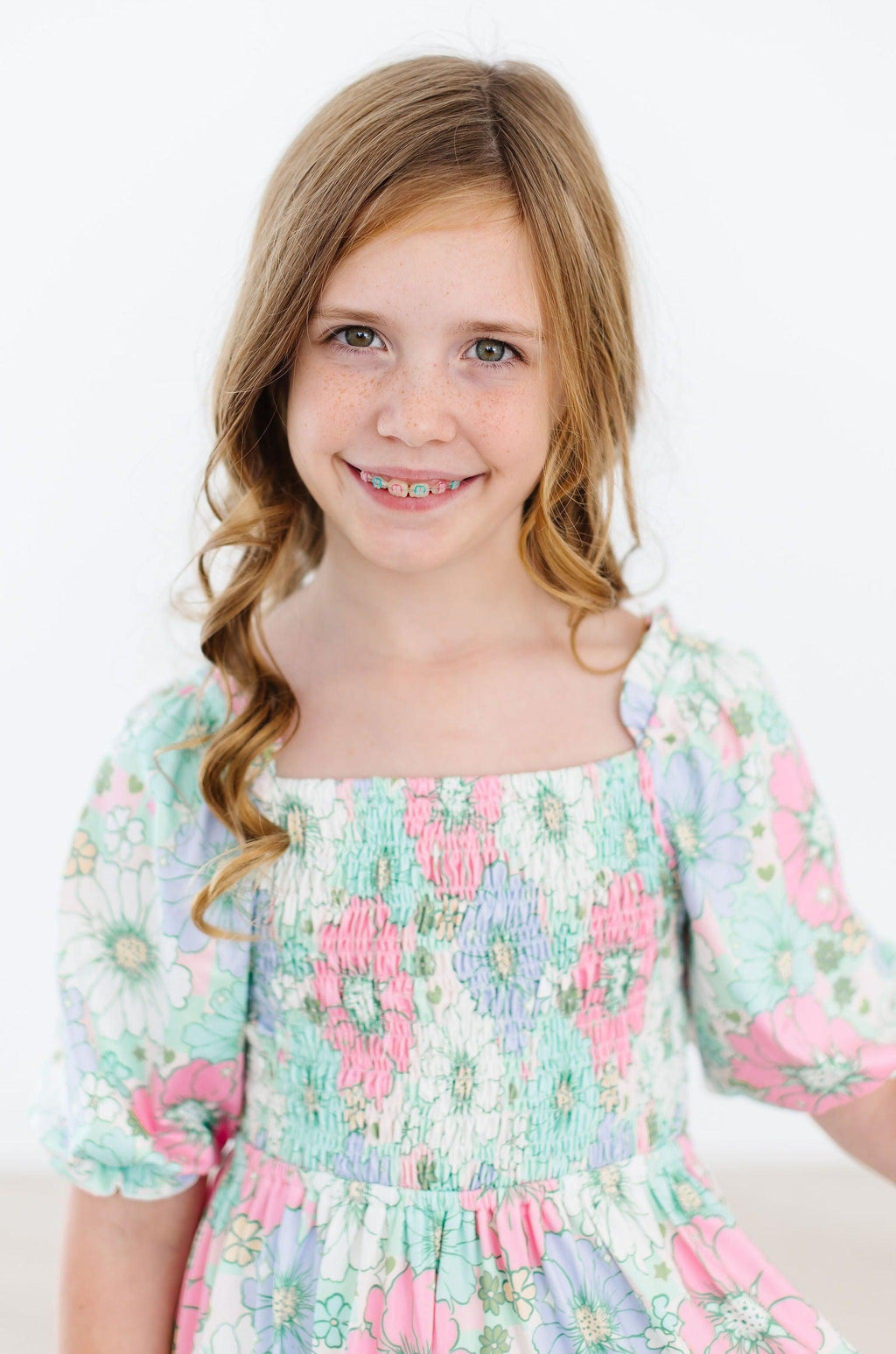 Mila & Rose ® Minty Meadow Smocked Ruffle Dress — back view