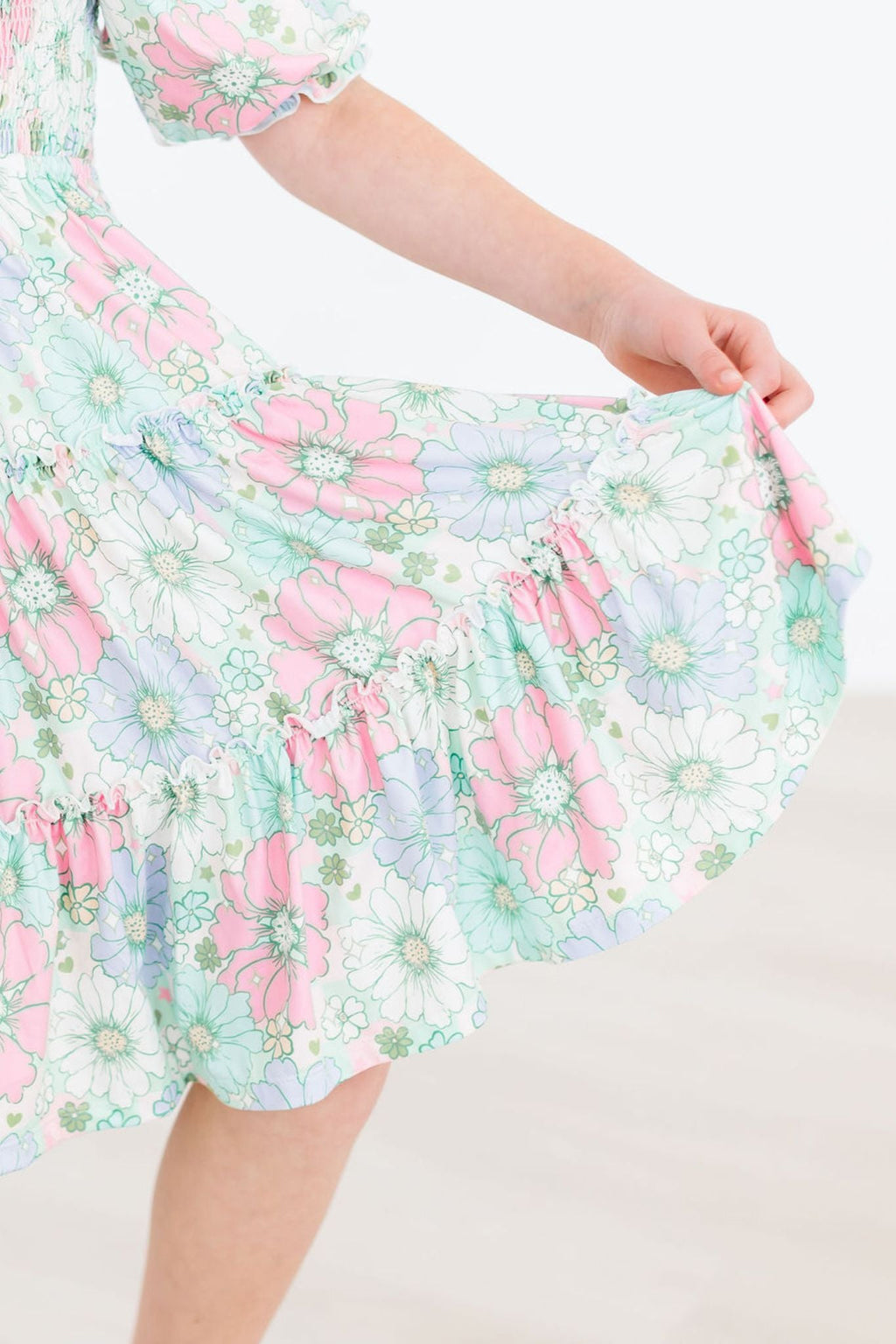 Mila & Rose ® Minty Meadow Smocked Ruffle Dress — in-use photo