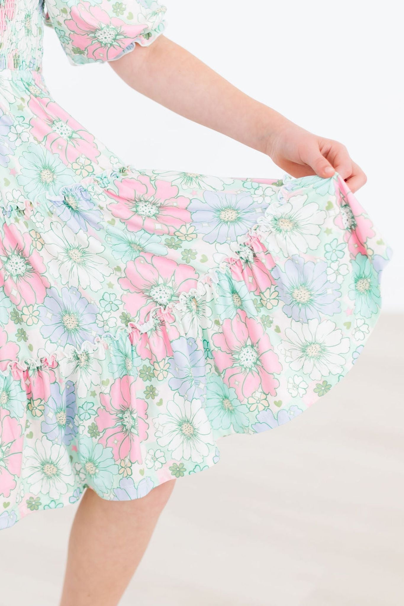 Mila & Rose ® Minty Meadow Smocked Ruffle Dress — in-use photo