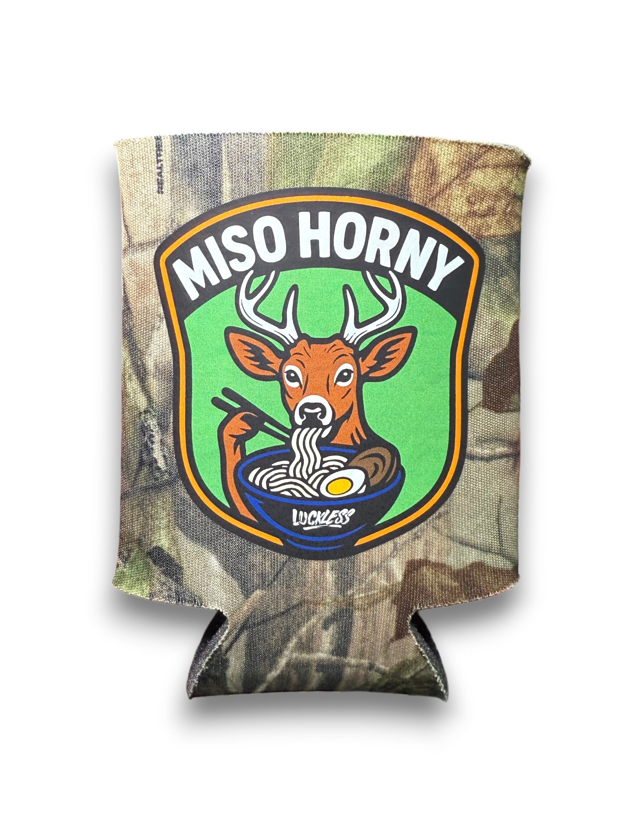 Luckless Outfitters Miso Horny Koozie — main product shot