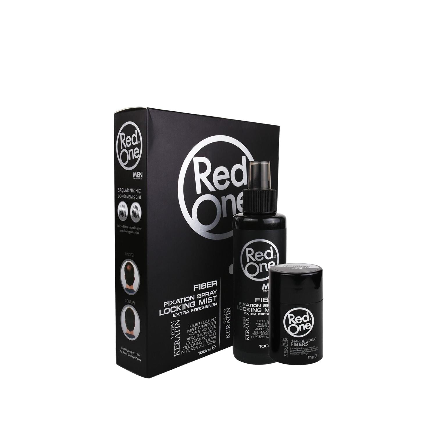 RedOne Men's Hair Fiber Black - Cosmetic Hair Thickening Solution for Thinning Hair