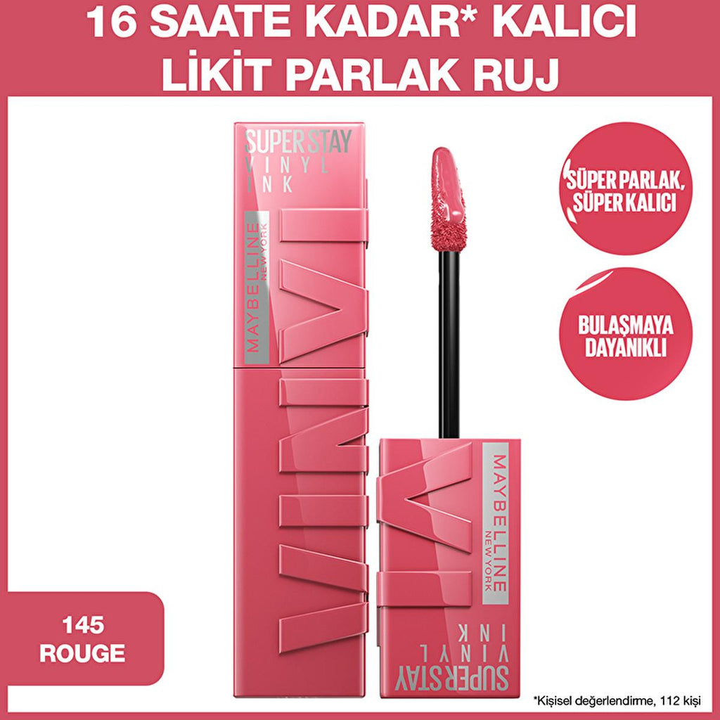 Maybelline New York Super Stay Vinyl Ink Liquid Lipstick - Long-Lasting, Smudge-Proof, High Gloss Finish - 145 Rogue