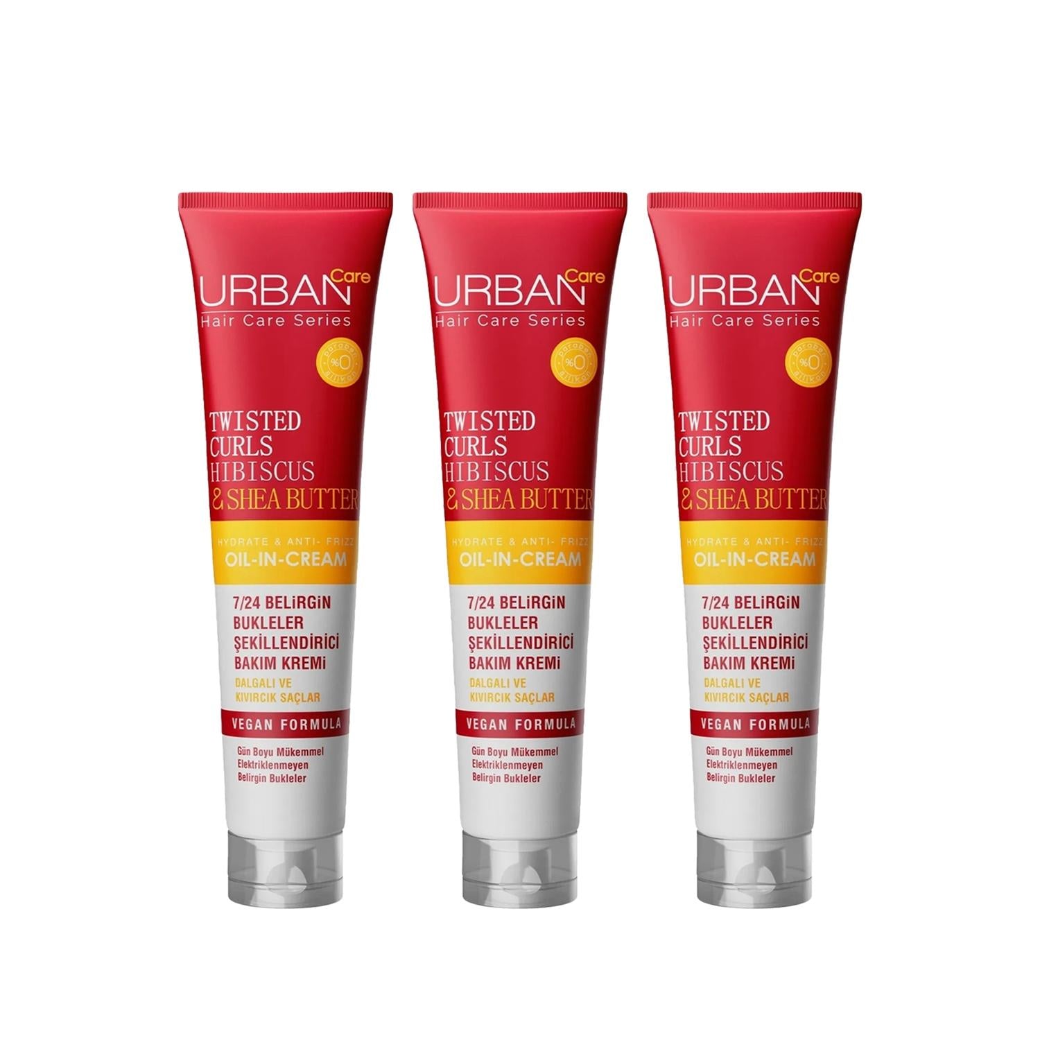 Urban Care Twisted Curls Hibiscus Hair Care Cream - Nourishing Moisturizer for Curly Hair, 3 x 175ml
