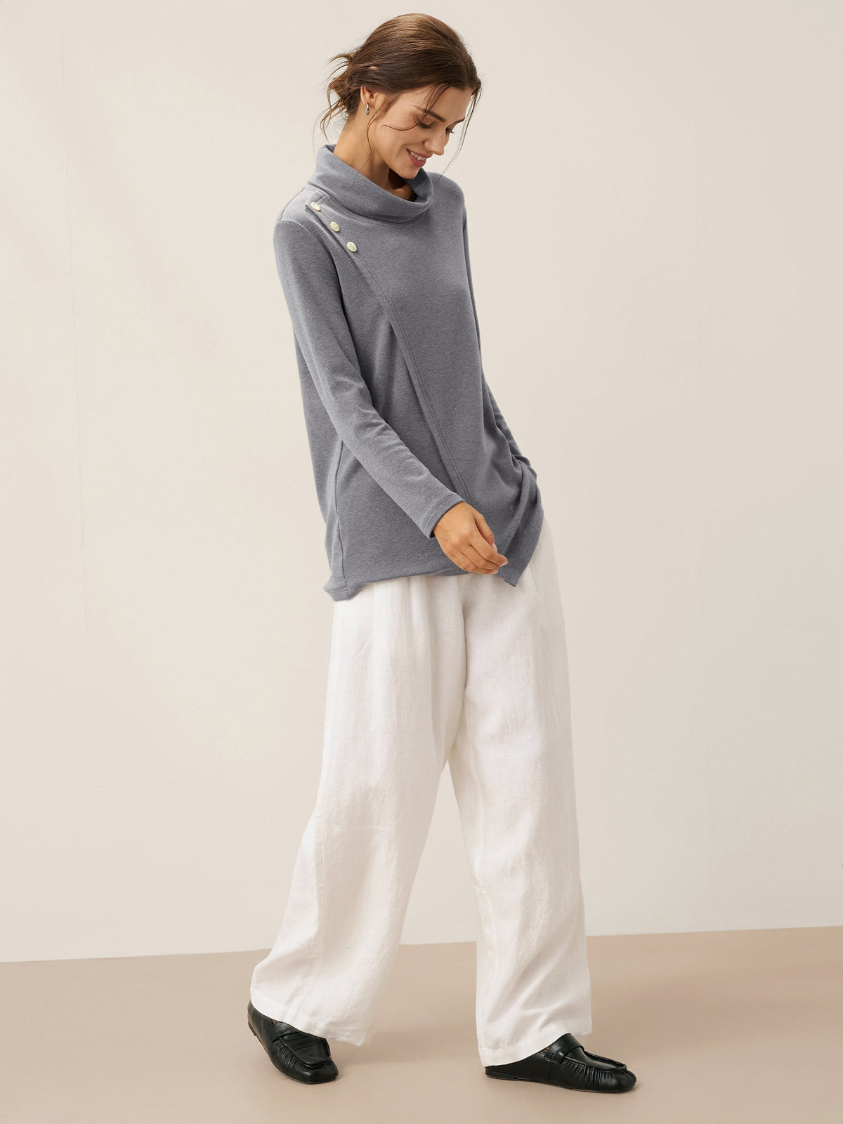 Mock Neck Buttoned Stretch Top ZARIA