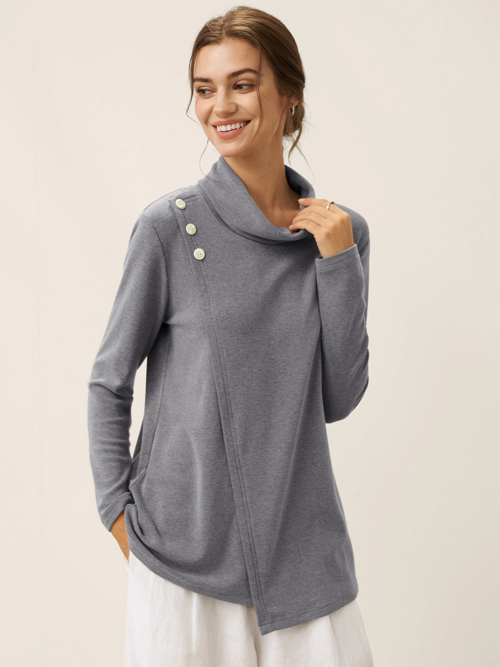 Mock Neck Buttoned Stretch Top ZARIA