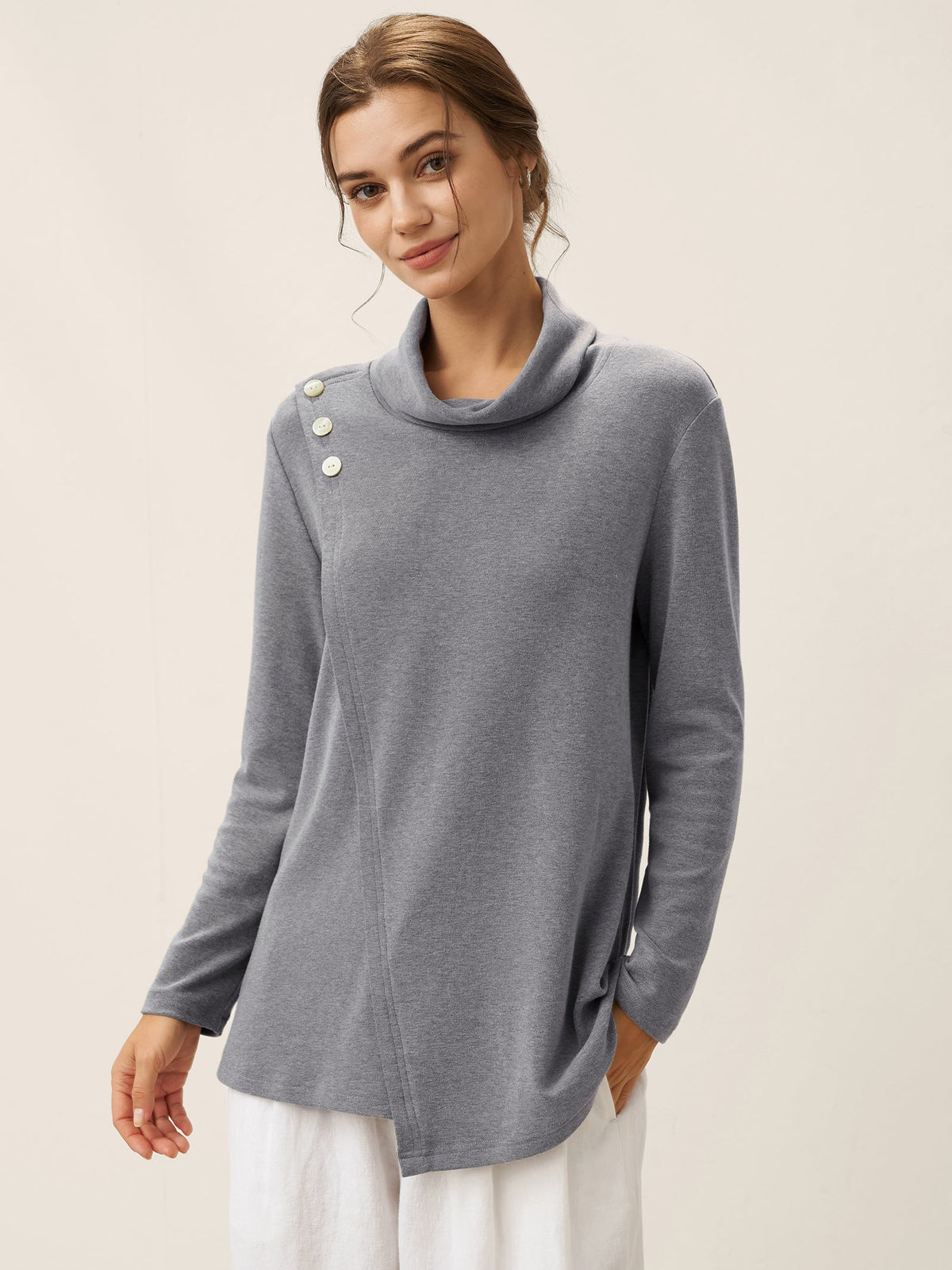 Mock Neck Buttoned Stretch Top ZARIA