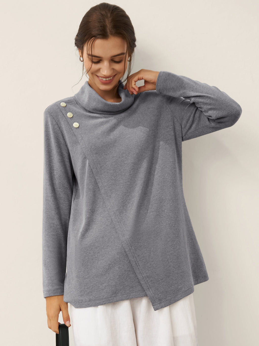 Mock Neck Buttoned Stretch Top ZARIA