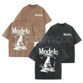 Modelo UFO Cowboy Graphic T-Shirt – Vintage Washed Alien Western Tee, Lightweight Retro Cotton Beer Streetwear