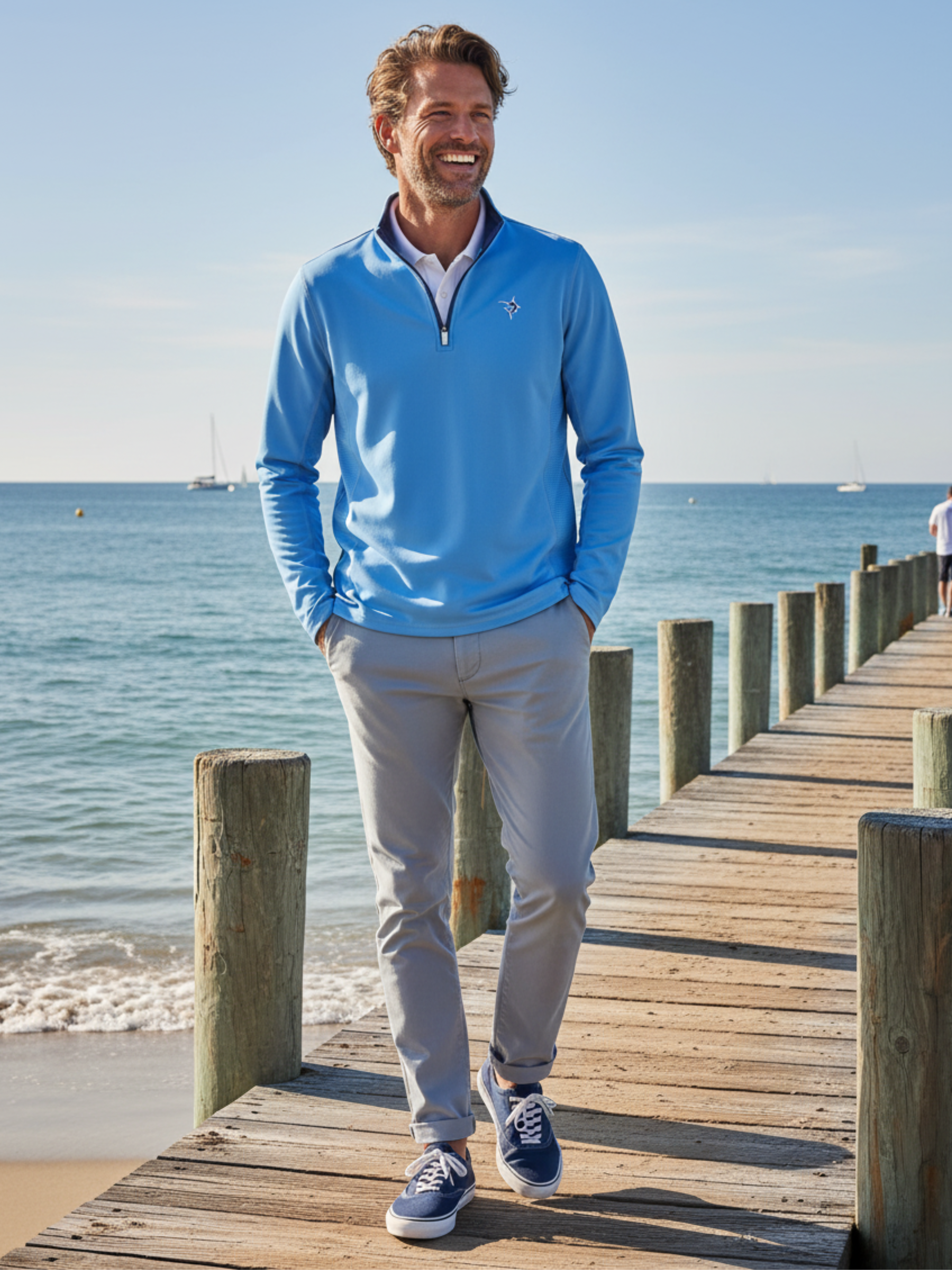 Montauk Quarter Zip Midweight Comfort – White Water Life, view 4