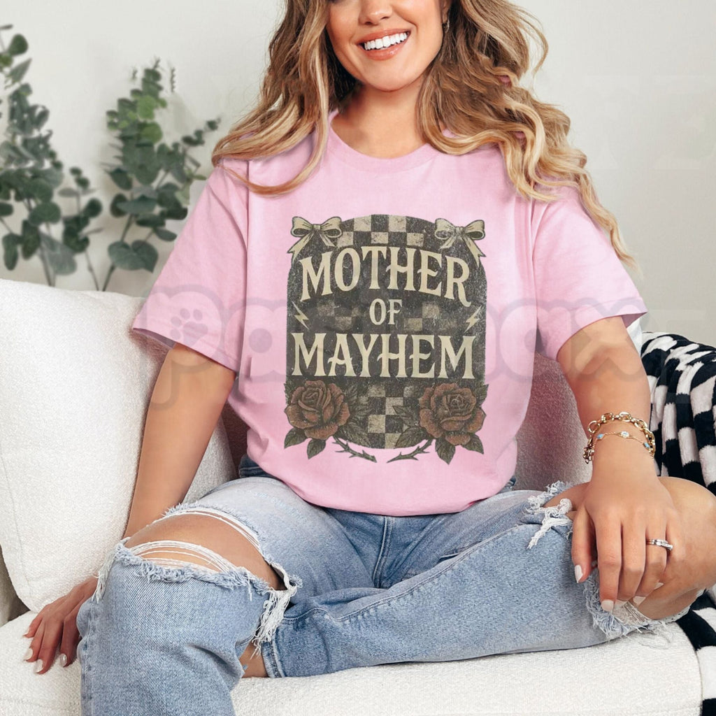 "Mother Of Mayhem" Edgy Mom T-Shirt – Funny Badass Mama Graphic Tee, Premium 100% Cotton Cool Mom Gift Top, Soft Lived-In Heavyweight Tired Mom Statement Shirt, Made in USA