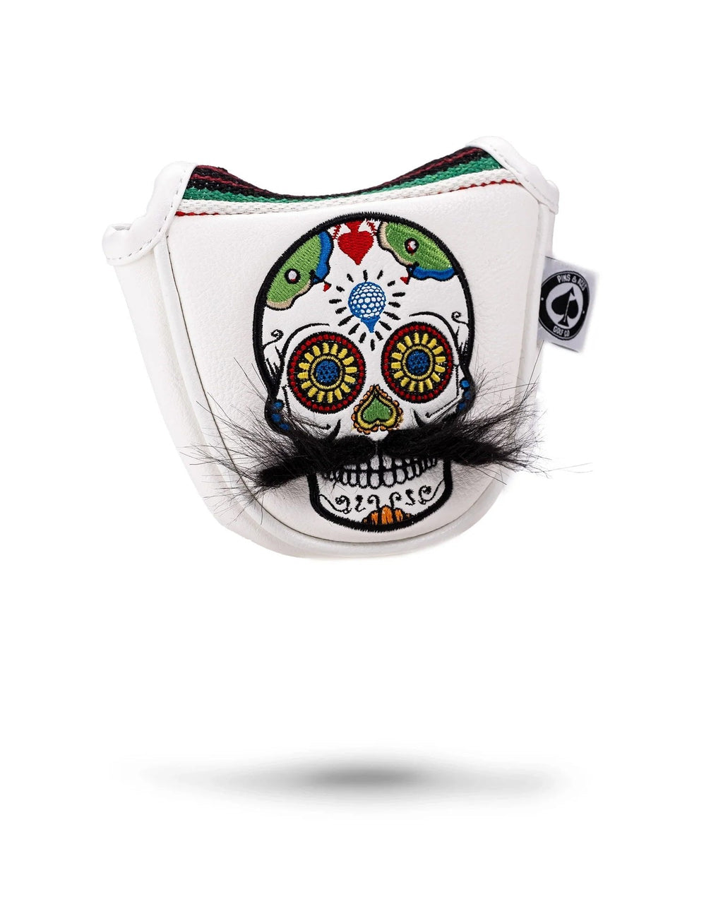 Mustache Sugar Skull - Mallet Putter Cover White – Pins and Aces