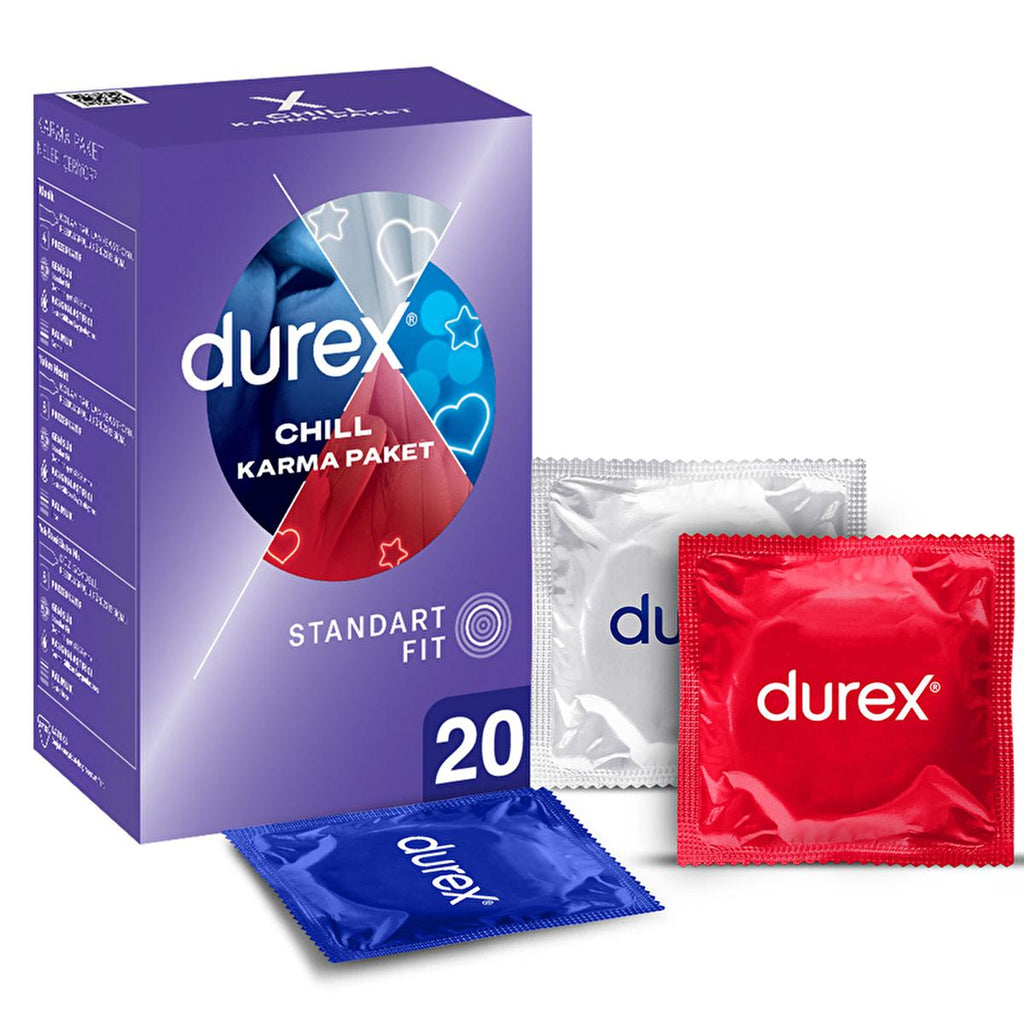 Durex Chill Condoms 20 Pack - Sensual Latex Condoms for Enhanced Intimacy & Contraception