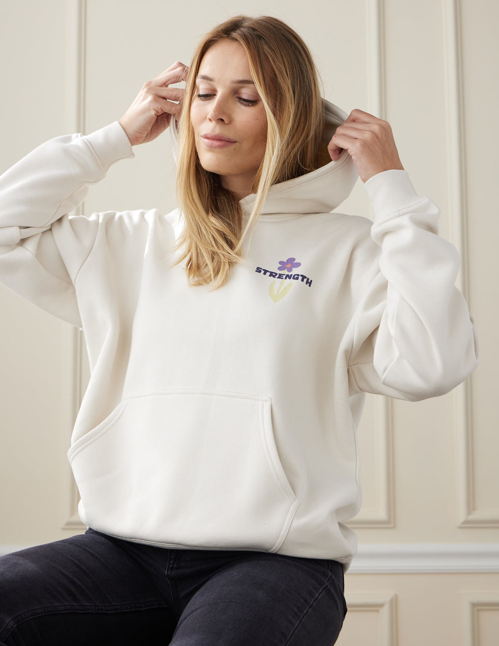 Elevated Faith My Strength Floral Unisex Hoodie — back view