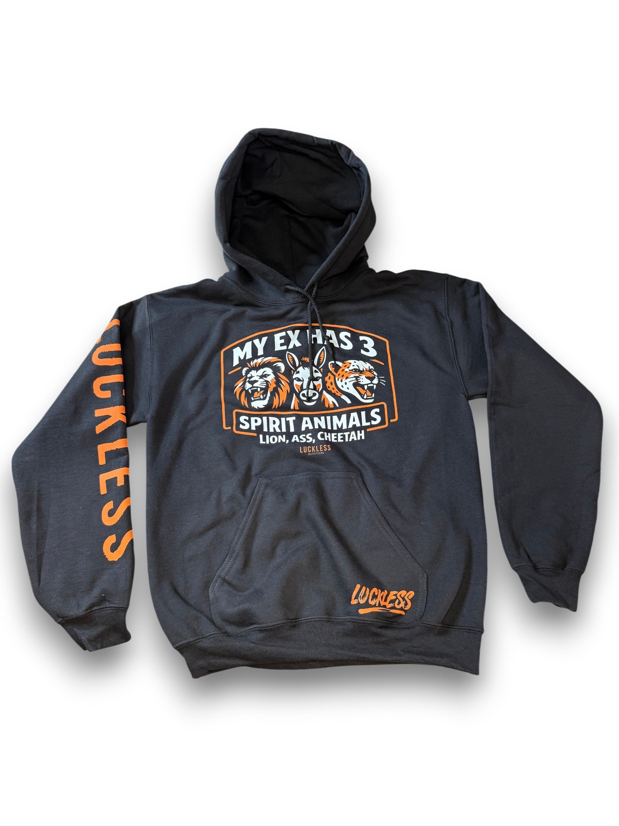 Luckless Outfitters My Ex Has 3 Spirit Animals Hoodie — main product shot