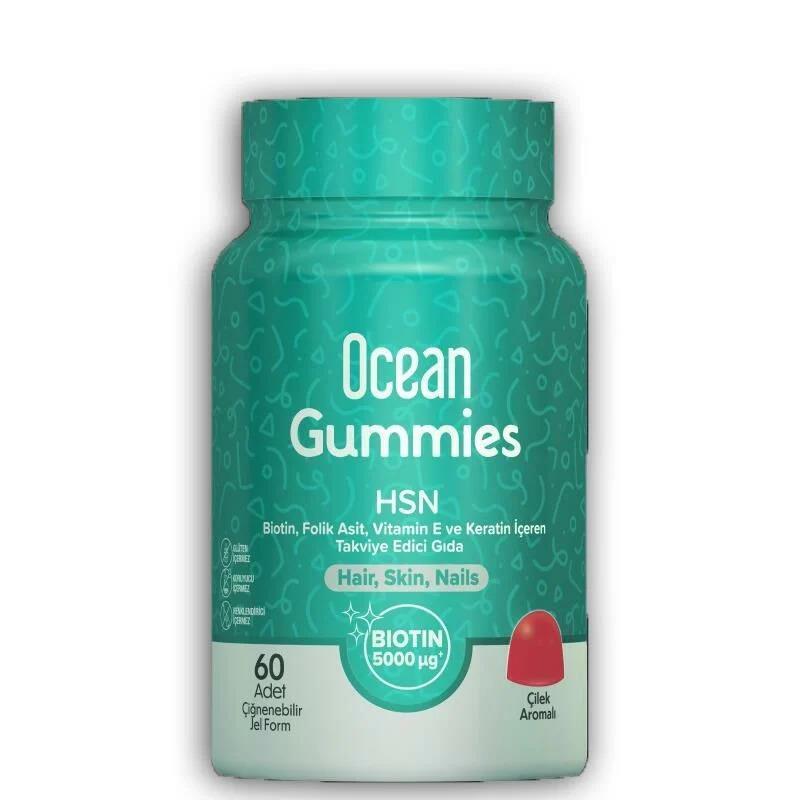 Ocean Gummies HSN Hair Skin Nails Supplement - 60 Count Chewable Jelly Vitamins for Beauty and Wellness