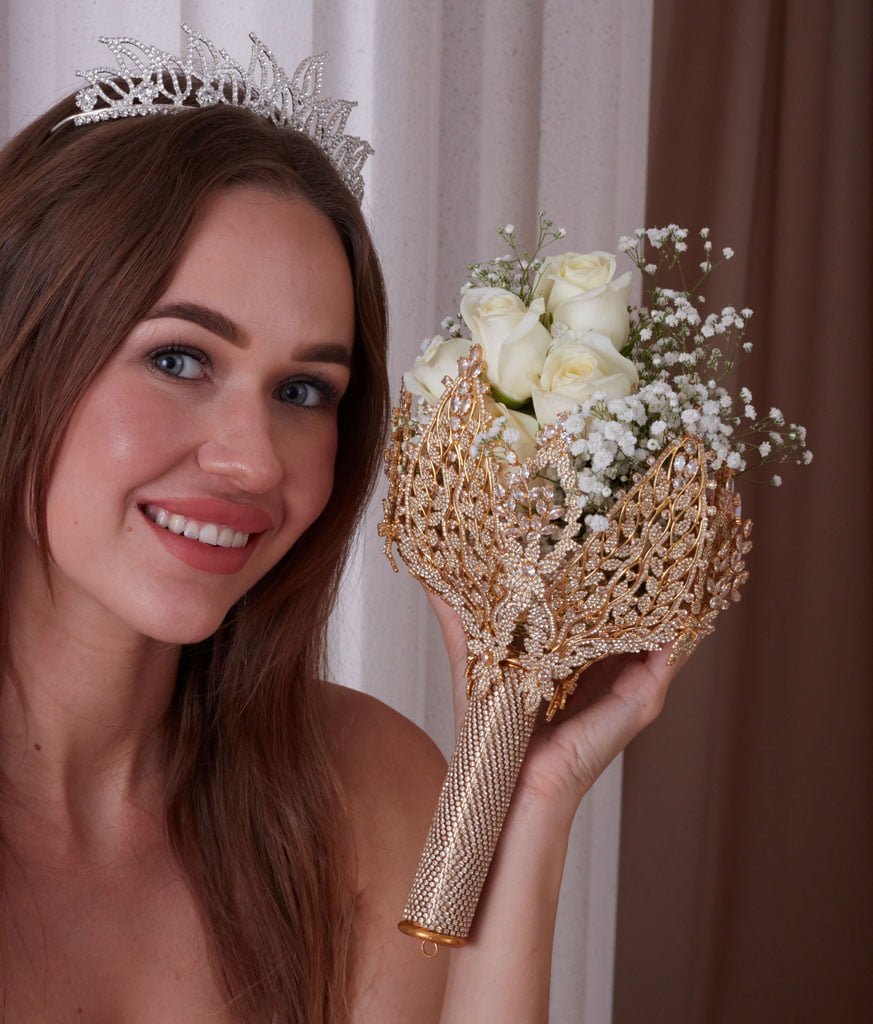 Gold Bouquet Holder, Gold Wedding Bouquet – Bridal Port, view 6