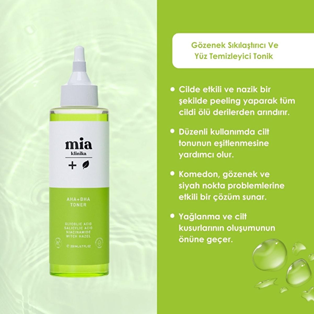 Mia Klinika Facial Toner with AHA BHA - Pore Minimizer, Acne Treatment, and Skin Exfoliant for Oily Skin - 6.76 fl oz
