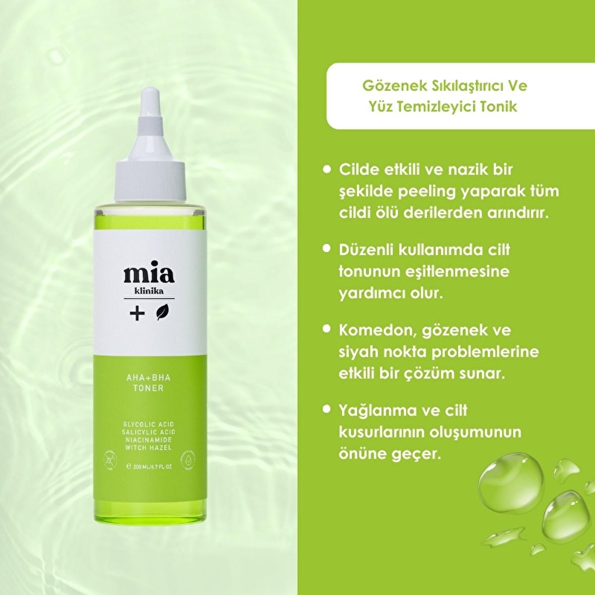 Mia Klinika Facial Toner with AHA BHA - Pore Minimizer, Acne Treatment, and Skin Exfoliant for Oily Skin - 6.76 fl oz