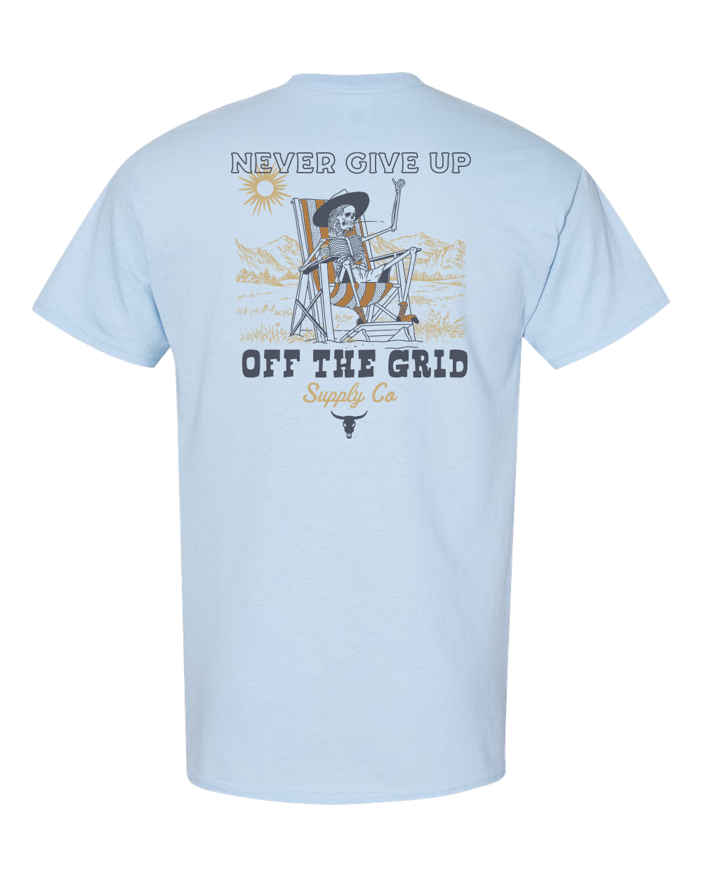 Off The Grid Surplus Never Give Up Tee — lifestyle context