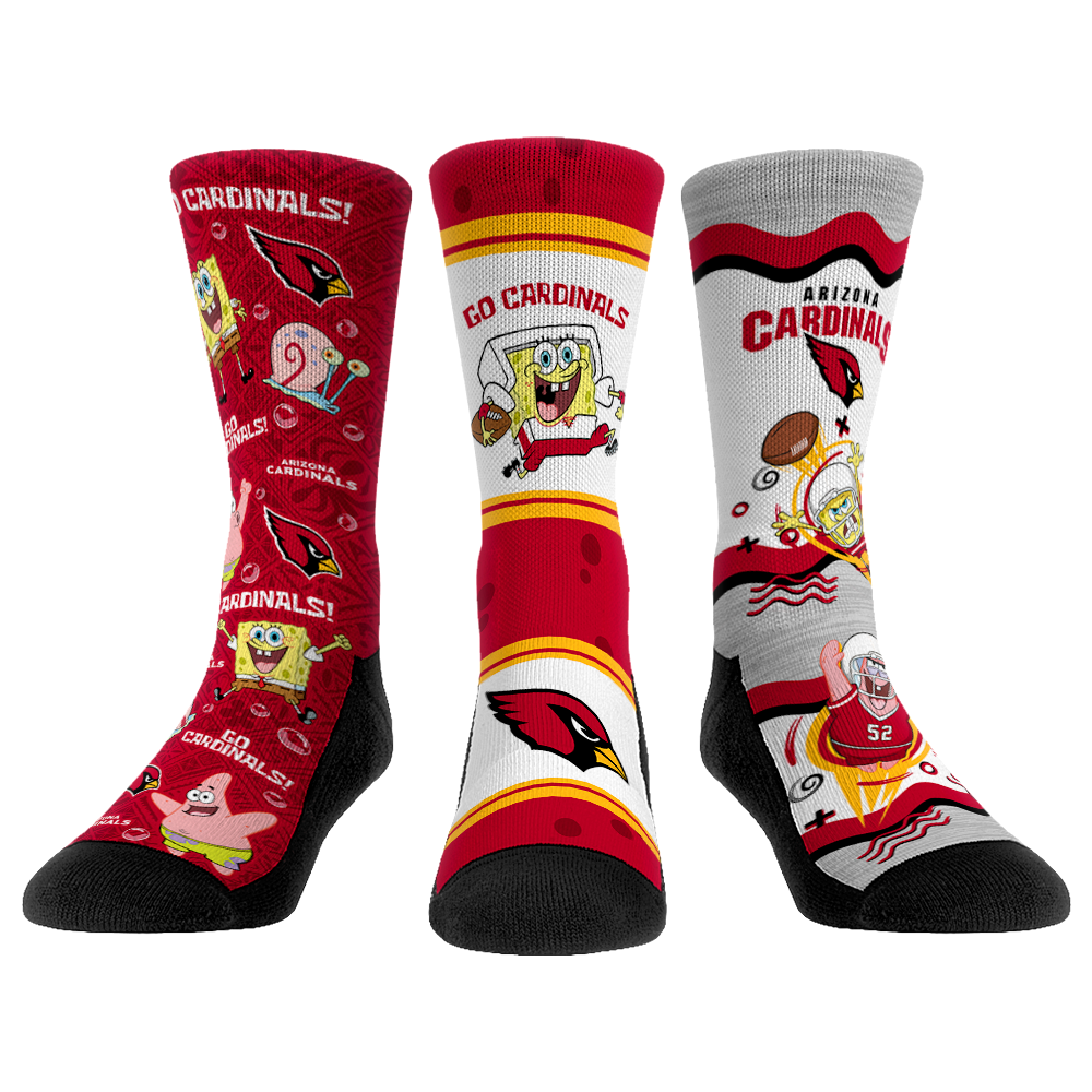 Rock 'Em Socks Arizona Cardinals - SpongeBob SquarePants  - 3-Pack — main product shot
