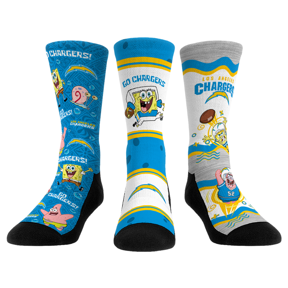 Rock 'Em Socks Los Angeles Chargers - SpongeBob SquarePants  - 3-Pack — main product shot