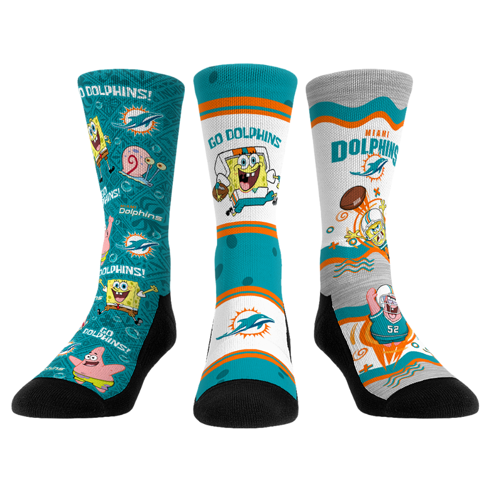 Rock 'Em Socks Rock 'Em Socks Miami Dolphins - SpongeBob SquarePants  - 3-Pack — main product shot