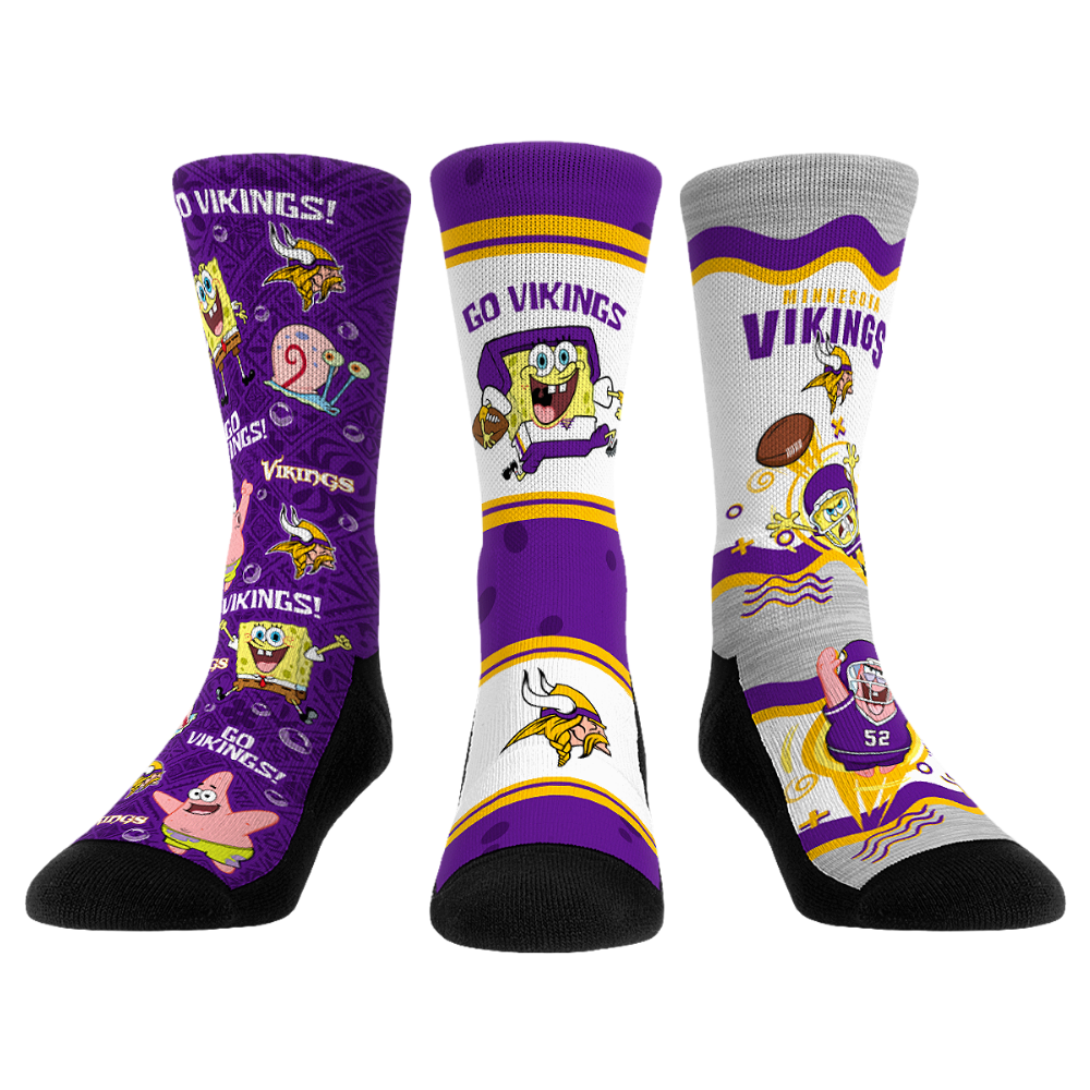 Rock 'Em Socks Minnesota Vikings - SpongeBob SquarePants  - 3-Pack — main product shot