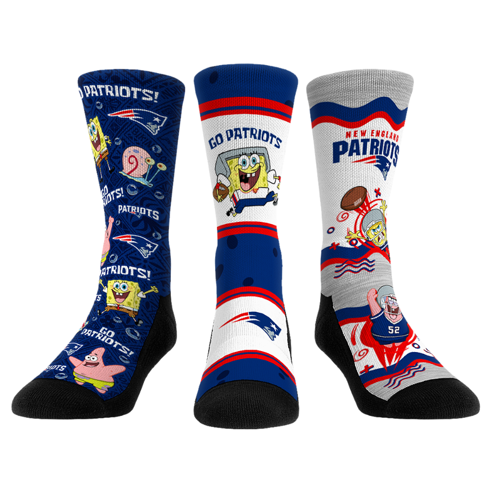 Rock 'Em Socks New England Patriots - SpongeBob SquarePants  - 3-Pack — main product shot