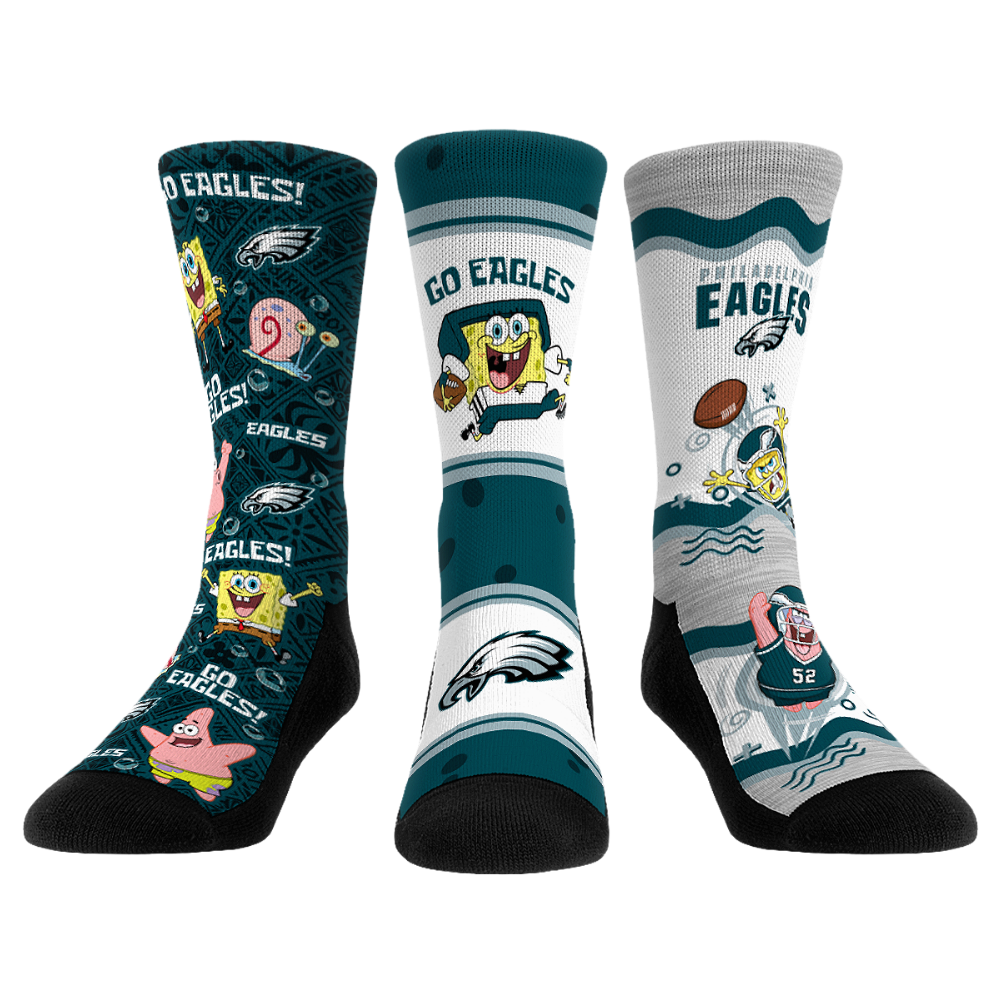 Rock 'Em Socks Philadelphia Eagles - SpongeBob SquarePants  - 3-Pack — main product shot