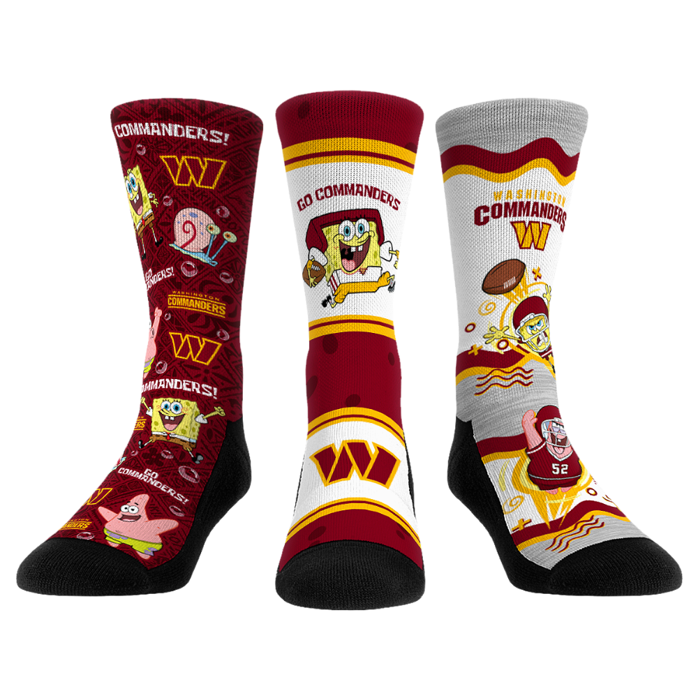 Rock 'Em Socks Washington Commanders - SpongeBob SquarePants  - 3-Pack — main product shot