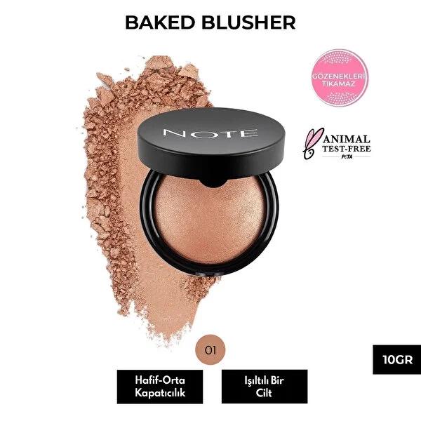 Note Baked Highlighter Blush - 01 Pleasure: Radiant, Shimmery Glow with Macadamia Oil for Dry & Wet Use