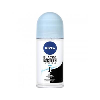Nivea Invisible Black & White Pure Roll-On Deodorant: 48H Odor & Anti-Stain Protection, Alcohol-Free Formula