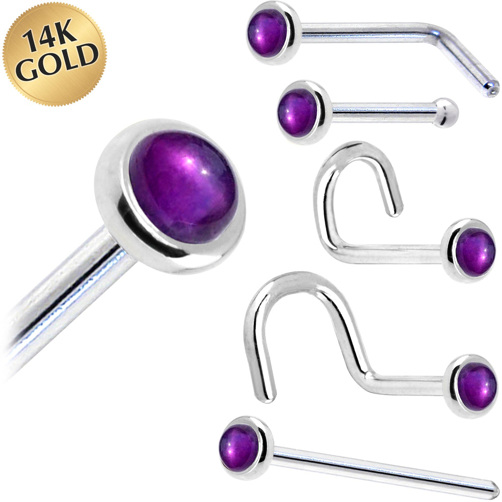 BodyCandy Solid 14K White Gold 2mm Genuine Amethyst Nose Ring — main product shot