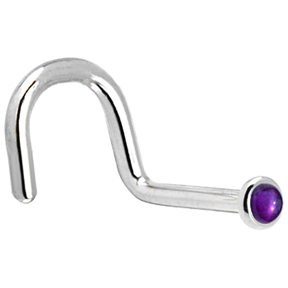 BodyCandy Solid 14K White Gold 2mm Genuine Amethyst Nose Ring — detail close-up