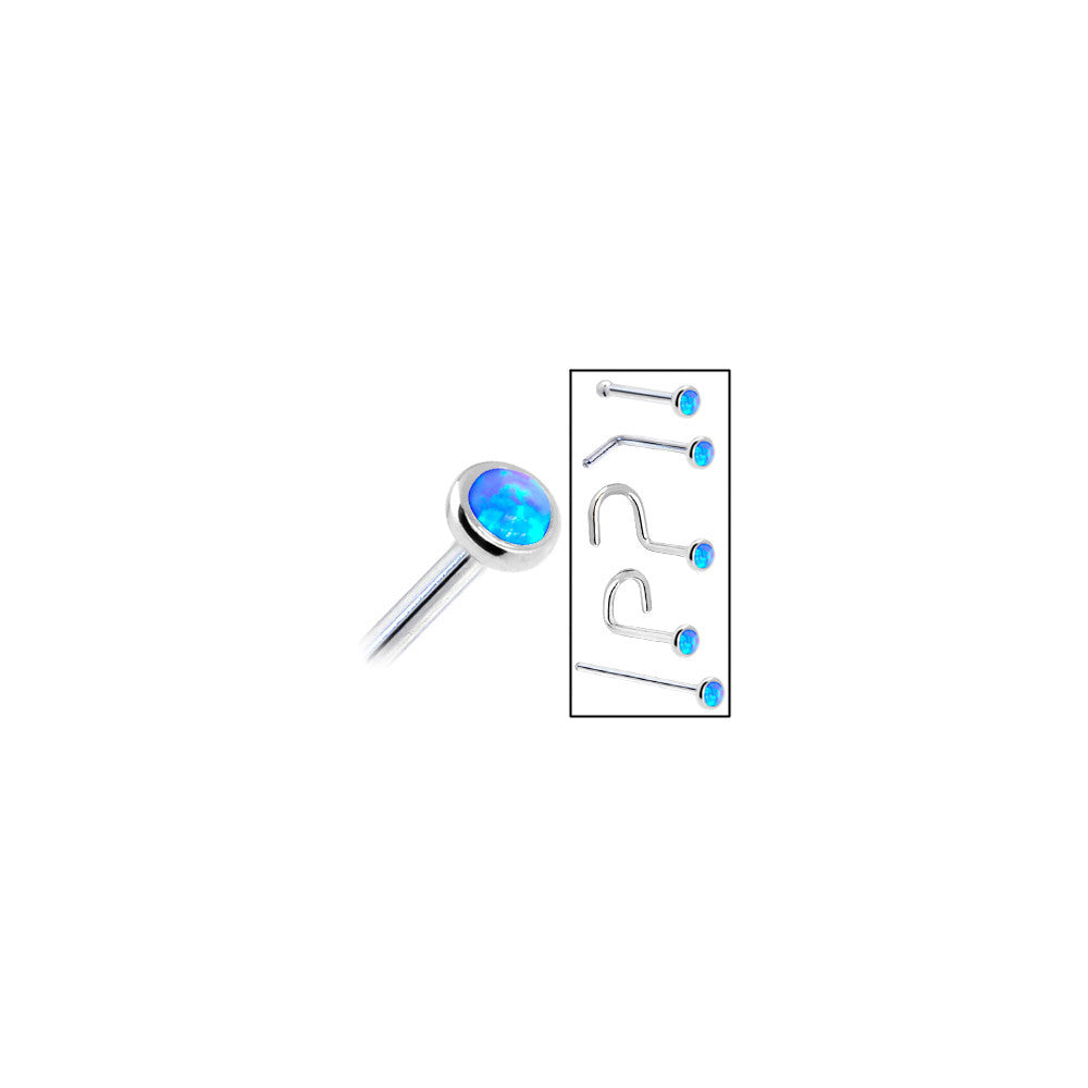 BodyCandy Solid 14K White Gold 2mm Blue Synthetic Opal Nose Ring — size reference