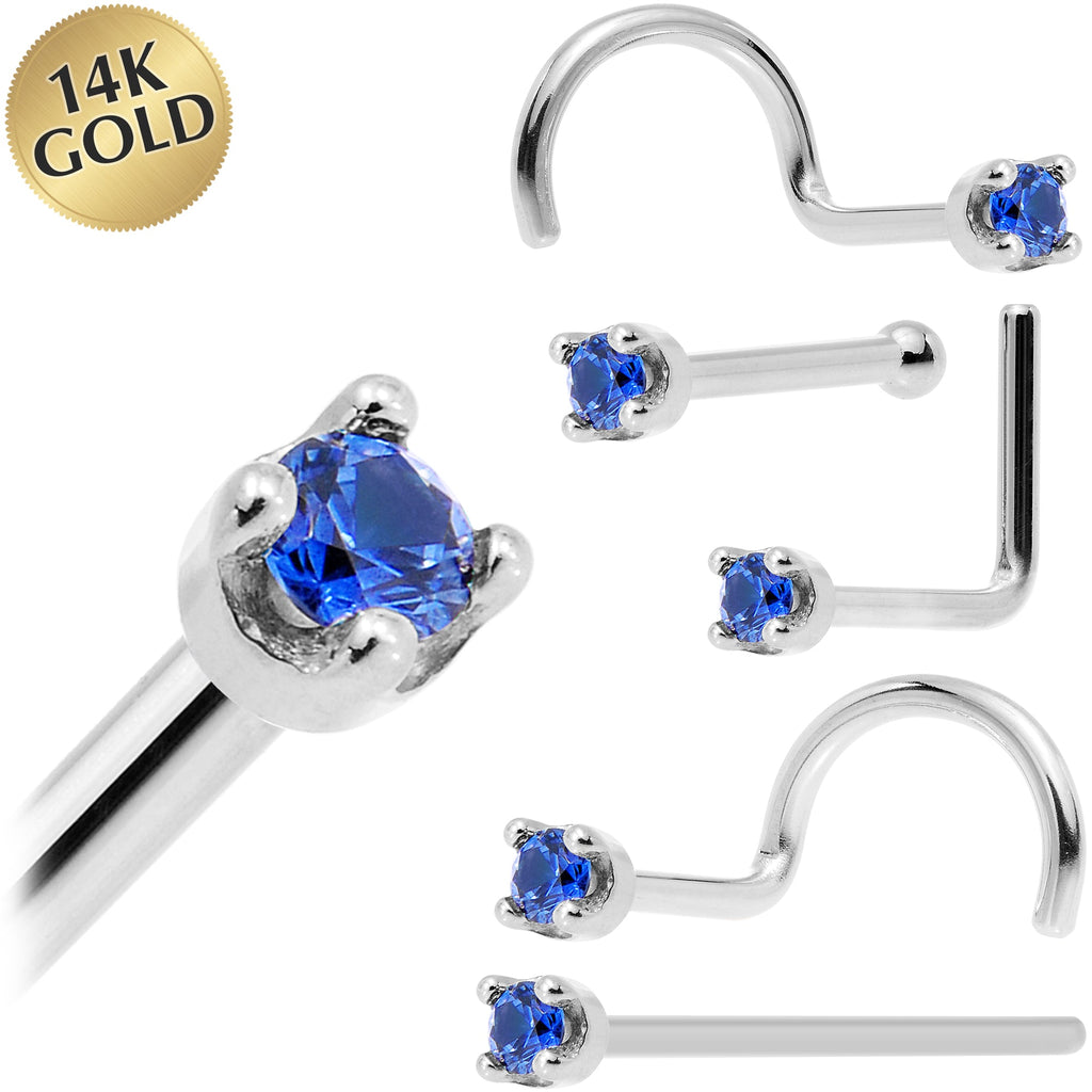 BodyCandy Solid 14K White Gold 1.5mm Genuine Blue Sapphire Nose Stud Ring — main product shot