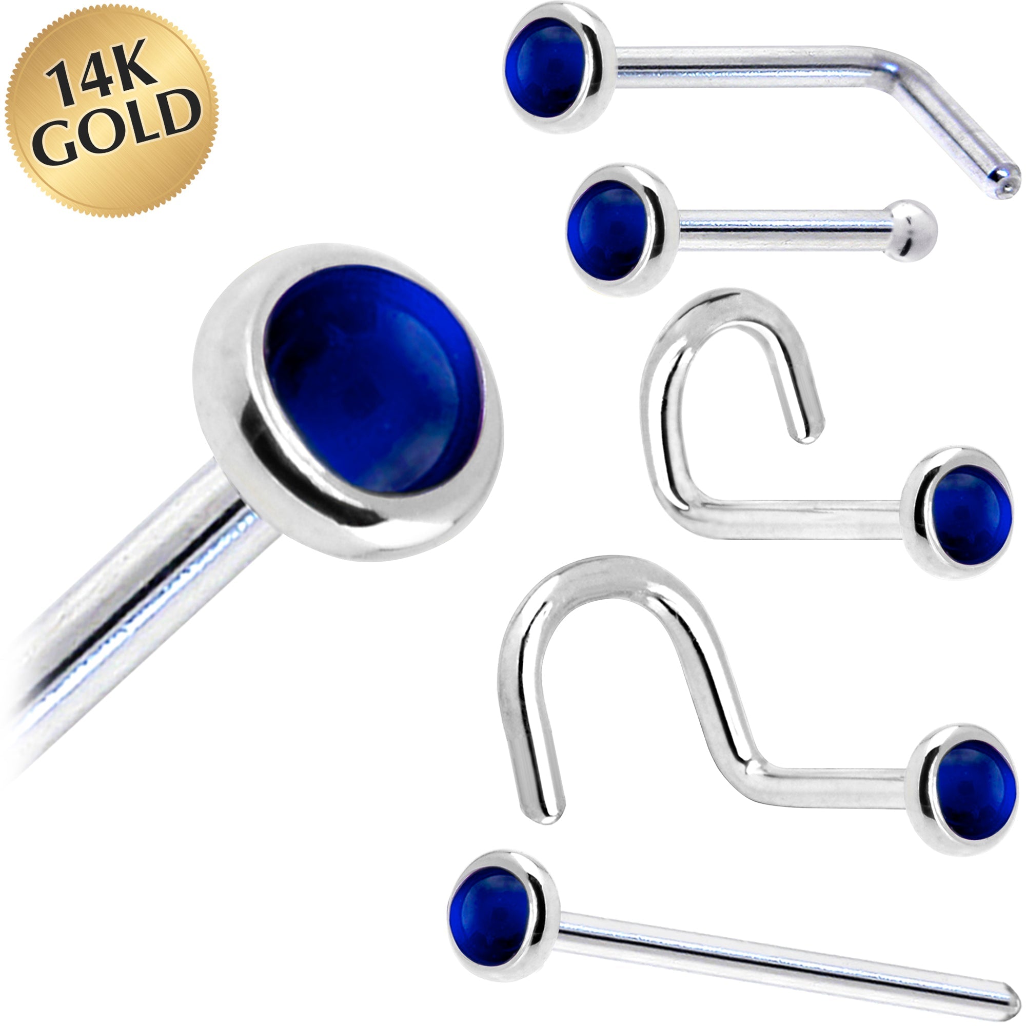 BodyCandy Solid 14K White Gold 2mm Genuine Sapphire Nose Ring — main product shot