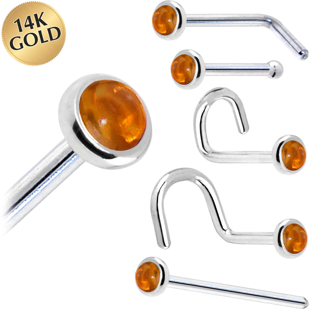 BodyCandy Solid 14K White Gold 2mm Genuine Citrine Saffron Nose Ring — main product shot