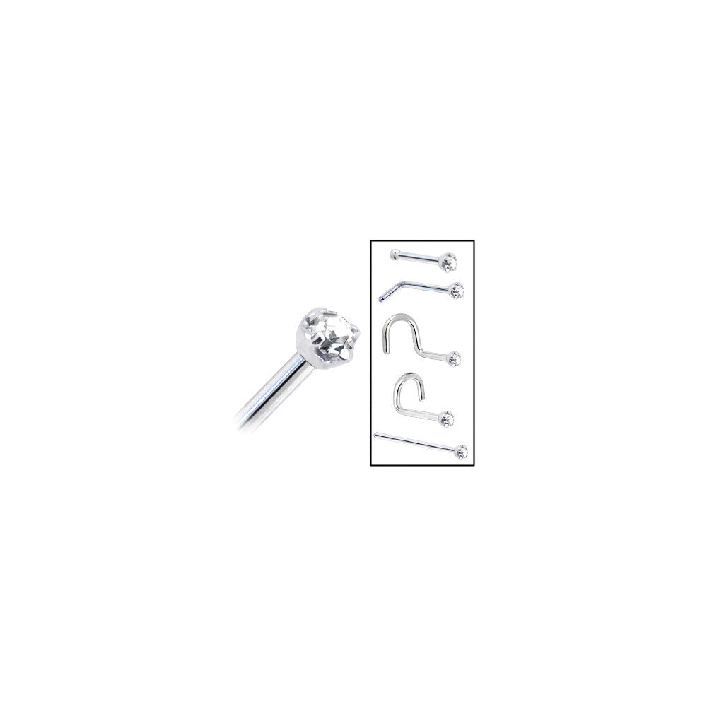 BodyCandy Solid 14K White Gold 2mm Clear Cubic Zirconia Nose Ring — in-use photo