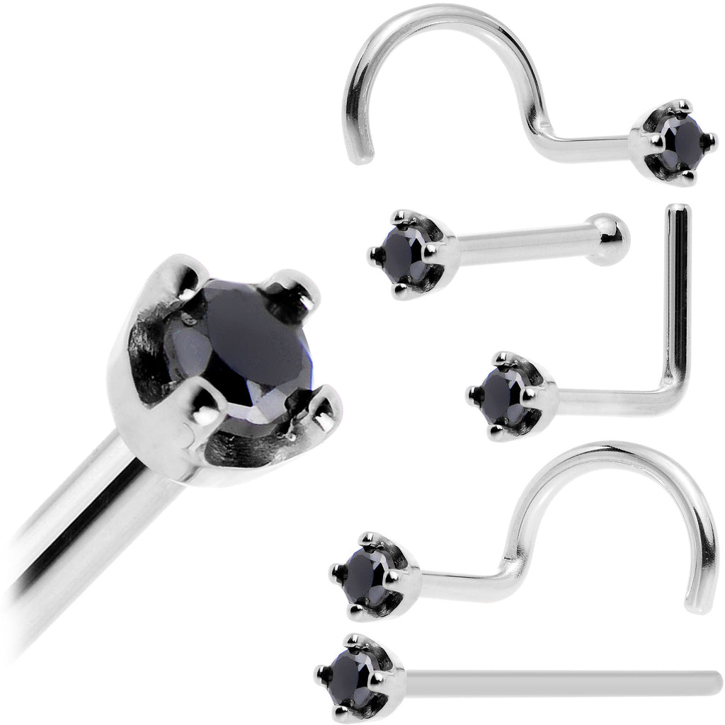 BodyCandy Solid 14K White Gold 1.5mm Genuine Black Diamond Nose Ring — alternative angle