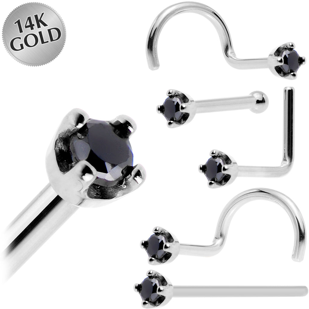 BodyCandy Solid 14K White Gold 1.5mm Genuine Black Diamond Nose Ring — main product shot