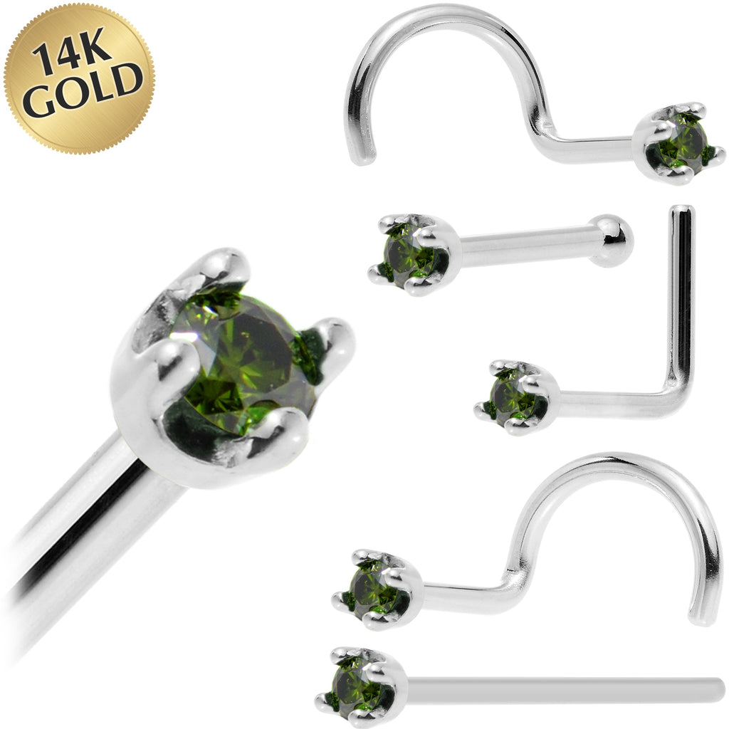 BodyCandy 14k White Gold 2mm Lab Grown Green Diamond Nose Ring — main product shot