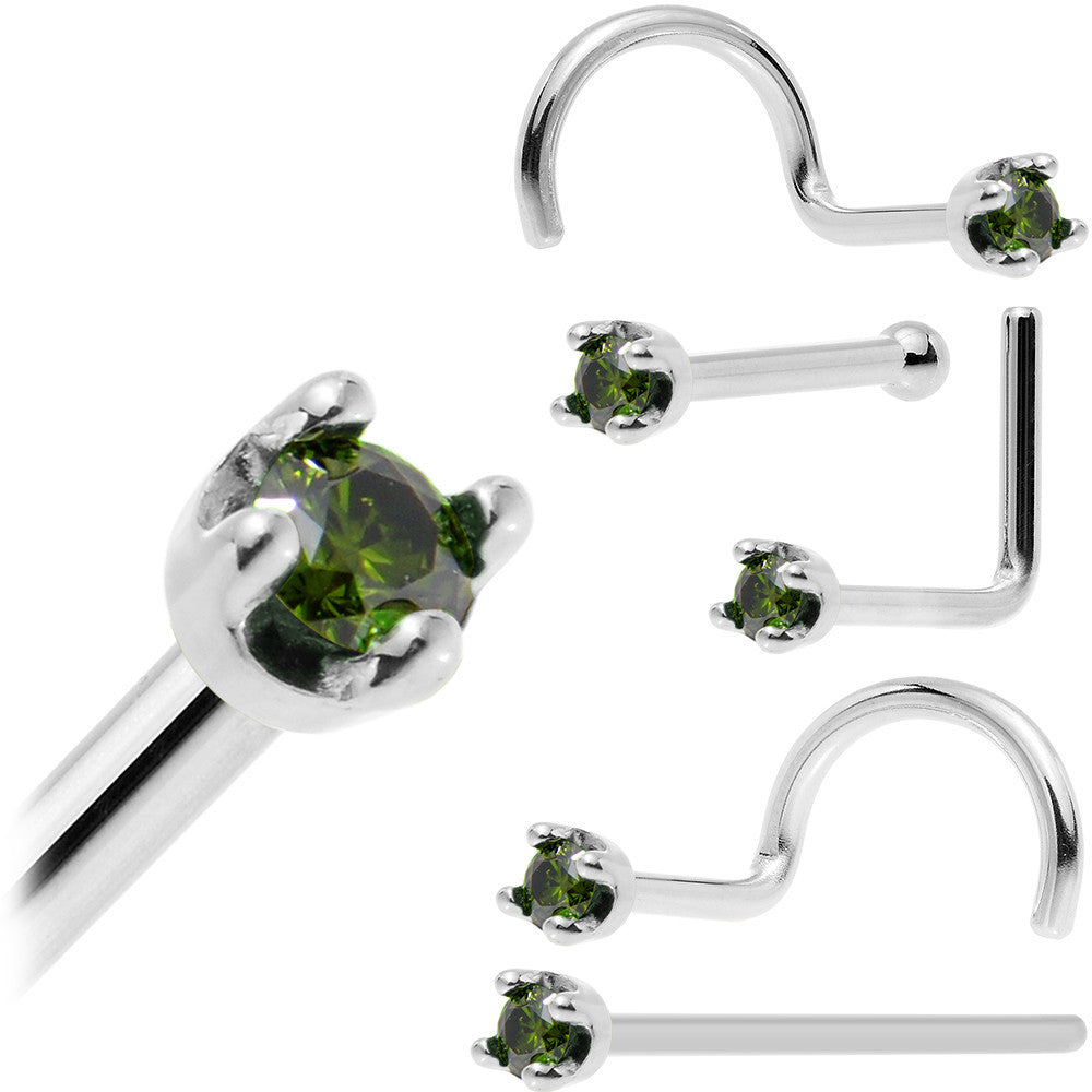 BodyCandy Solid 14K White Gold 1.5mm Genuine Green Diamond Nose Ring — fabric or material detail