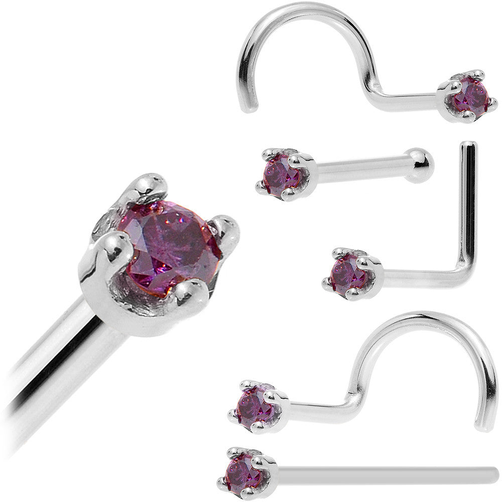 BodyCandy Solid 14K White Gold 1.5mm Genuine Purple Diamond Nose Ring — fabric or material detail