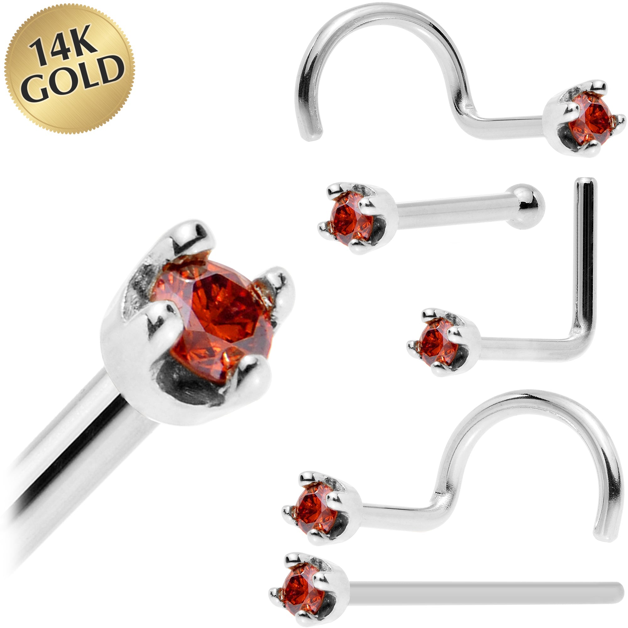 BodyCandy Solid 14K White Gold 1.5mm Genuine Red Diamond Nose Ring — main product shot