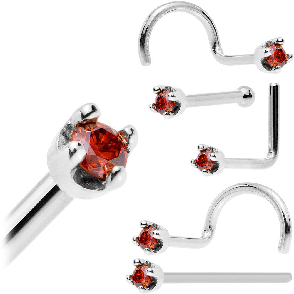 BodyCandy Solid 14K White Gold 1.5mm Genuine Red Diamond Nose Ring — detail close-up